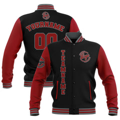 Benutzerdefiniert Schwarz Rot Grau Wasserdichte Varsity Jacken Personalisiert genäht Name Nummer Logo zu Letterman Jacken