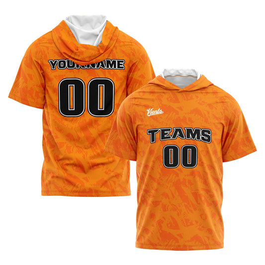 Benutzerdefinierte Orange Neongrün Kurzarm-Kapuzenpullover für Männer Frauen Hemden mit Kapuzen gedruckt Name Logo