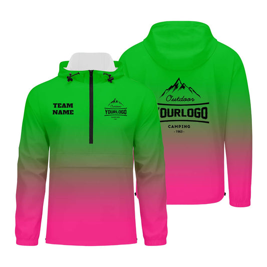 Anpassbare Grün Rosa Winddichte Softshell Kapuzenjacke - Vollverschluss, Logo- & Text-Druck