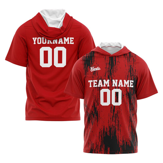 Benutzerdefinierte Rot Schwarz Kurzarm-Kapuzenpullover für Männer Frauen Hemden mit Kapuzen gedruckt Name Logo