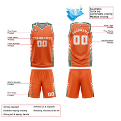 Benutzerdefinierter Orange Grün Basketball Jersey Uniform Anzug gedruckt Ihr Logo Name Nummer