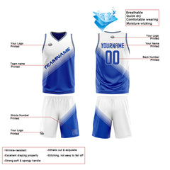 Benutzerdefinierte Weiß Blau Reversible Basketball Jersey Personalisierte Print Name Nummer Logo