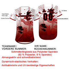 Benutzerdefiniert Rot Weiß Personalisierter Baseball Jersey mit Farbverlauf Team Uniform mit Namen und Nummer