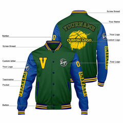 Maßgeschneiderte Grün Royal Letterman Varsity Jacket Individuelle Stickerei Druck nach Ihrem Wunsch