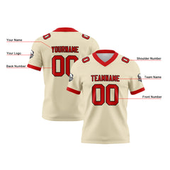 Benutzerdefinierte Creme Rot Fußball Trikots Personalisierter Name Nummer Logo