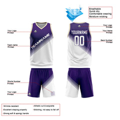 Benutzerdefinierte Lila Weiß Reversible Basketball Jersey Personalisierte Print Name Nummer Logo