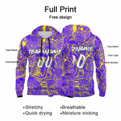 Benutzerdefinierter Sweatshirt-Hoodie für Mann, Frau, Mädchen, Junge. Drucken Sie Ihr Logo, Ihren Namen und Ihre Nummer Lila&Gelb