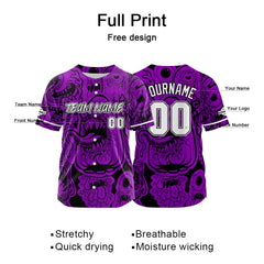Benutzerdefinierte Baseball Jersey Personalisierte Baseball Shirt genäht und Druck Monster-Lila