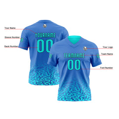 Benutzerdefinierte Blau Reversibel Fußball Trikot Personalisierte Gradient Fußball Shirts für Männer gedruckt Team Name Nummer Logo