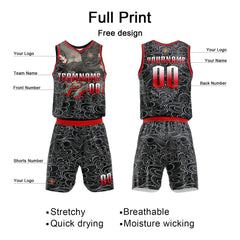 Benutzerdefinierter Schwarz Rot Basketball Jersey Uniform Anzug gedruckt Ihr Logo Name Nummer