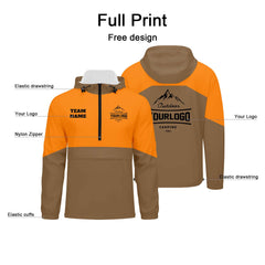 Anpassbare Braun Orange Winddichte Softshell Kapuzenjacke - Vollverschluss, Logo- & Text-Druck