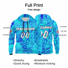 Benutzerdefinierter Sweatshirt-Hoodie für Mann, Frau, Mädchen, Junge. Drucken Sie Ihr Logo, Ihren Namen und Ihre Nummer Blau