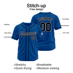 Benutzerdefinierte Authentisch Baseball-Trikot Royal-Schwarz