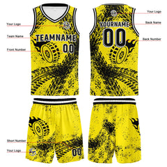 Benutzerdefinierter Gelb Schwarz Basketball Jersey Uniform Anzug gedruckt Ihr Logo Name Nummer
