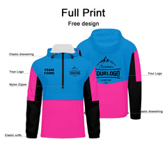 Anpassbare Blau Rosa Schwarz Winddichte Softshell Kapuzenjacke - Vollverschluss, Logo- & Text-Druck