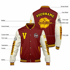 Maßgeschneiderte Claret Creme Letterman Varsity Jacket Individuelle Stickerei Druck nach Ihrem Wunsch