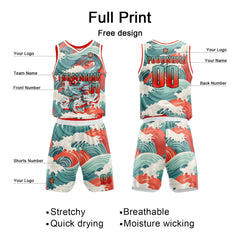 Benutzerdefinierter Cyan Rot Basketball Jersey Uniform Anzug gedruckt Ihr Logo Name Nummer