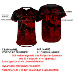 Benutzerdefiniert Rot Schwarz Personalisierter Baseball Jersey mit Farbverlauf Team Uniform mit Namen und Nummer