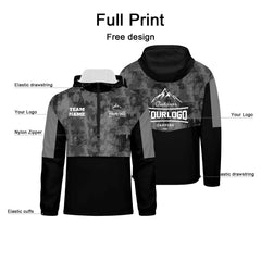 Anpassbare Grau Camouflage Winddichte Softshell Kapuzenjacke - Vollverschluss, Logo- & Text-Druck
