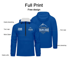 Anpassbare Blau Winddichte Softshell Kapuzenjacke - Vollverschluss, Logo- & Text-Druck