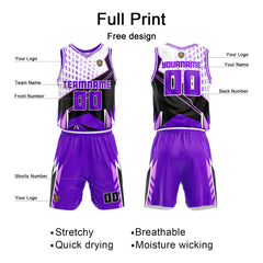 Benutzerdefinierter Lila Basketball Jersey Uniform Anzug gedruckt Ihr Logo Name Nummer