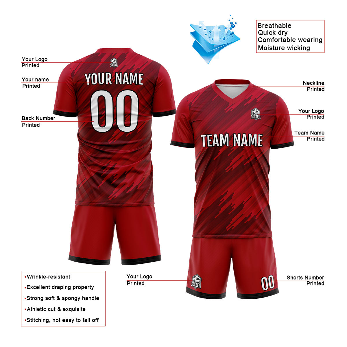 Benutzerdefinierte Rot Fußball Trikots für Männer Frauen Personalisierte Fußball Uniformen für Erwachsene und Kind