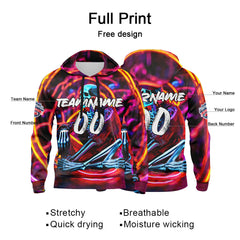 Benutzerdefinierter Sweatshirt-Hoodie für Mann, Frau, Mädchen, Junge. Drucken Sie Ihr Logo, Ihren Namen und Ihre Nummer Neon Skelett