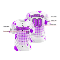 Benutzerdefiniert Weiß Lila Baseball Uniformen Drucken für Jungs Mädchen und Kinder Machen Ihr Team Mehr Vielfältig