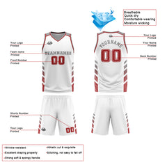 Benutzerdefinierter Weiß Rot Basketball Jersey Uniform Anzug gedruckt Ihr Logo Name Nummer