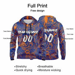 Benutzerdefinierter Sweatshirt-Hoodie für Mann, Frau, Mädchen, Junge. Drucken Sie Ihr Logo, Ihren Namen und Ihre Nummer Marine & Orange