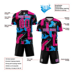 Benutzerdefinierte Rosa Hellblau Fußball Trikots für Männer Frauen Personalisierte Fußball Uniformen für Erwachsene und Kind
