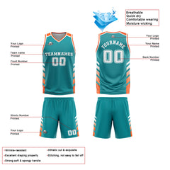 Benutzerdefinierter Cyan Orange Basketball Jersey Uniform Anzug gedruckt Ihr Logo Name Nummer