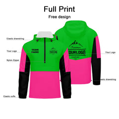 Anpassbare Grün Rosa Schwarz Winddichte Softshell Kapuzenjacke - Vollverschluss, Logo- & Text-Druck