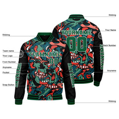 Maßgeschneiderte Grün Orange Letterman Varsity Jacket Individuelle Stickerei Druck nach Ihrem Wunsch