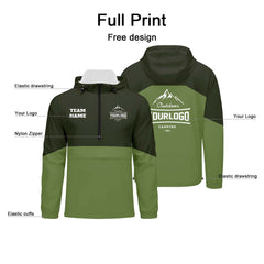Anpassbare Armeegrün Grün Winddichte Softshell Kapuzenjacke - Vollverschluss, Logo- & Text-Druck