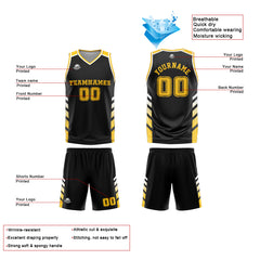 Benutzerdefinierter Schwarz Gelb Basketball Jersey Uniform Anzug gedruckt Ihr Logo Name Nummer
