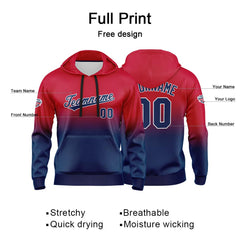 Benutzerdefinierter Verlauf Hoodie für Mann, Frau, Mädchen, Junge. Drucken Sie Ihr Logo, Ihren Namen und Ihre Nummer Rot Marine