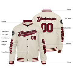 Maßgeschneiderte Crimson Creme Letterman Varsity Jacket Individuelle Stickerei Druck nach Ihrem Wunsch