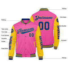 Maßgeschneiderte Rosa Gelb Königlich Letterman Varsity Jacket Individuelle Stickerei Druck nach Ihrem Wunsch