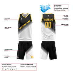 Benutzerdefinierte Schwarz Weiß Reversible Basketball Jersey Personalisierte Print Name Nummer Logo