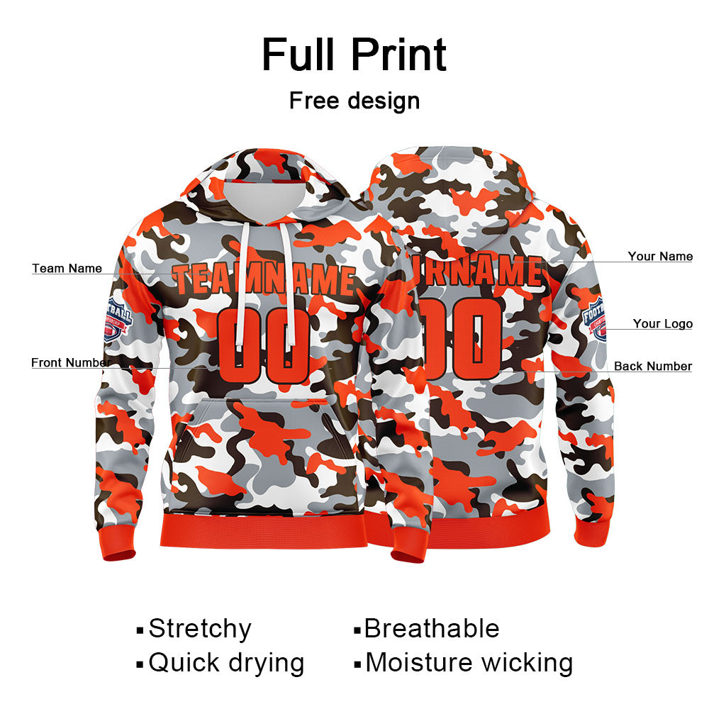 Benutzerdefinierter Sweatshirt-Hoodie für Mann, Frau, Mädchen, Junge. Drucken Sie Ihr Logo, Ihren Namen und Ihre Nummer Orange-Braun