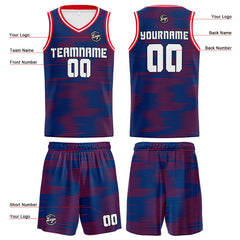 Benutzerdefinierter Blau Rot Basketball Jersey Uniform Anzug gedruckt Ihr Logo Name Nummer