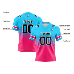 Benutzerdefinierte Hellblau Rosa Gradient Fußball Trikots Personalisierter Name Nummer Logo
