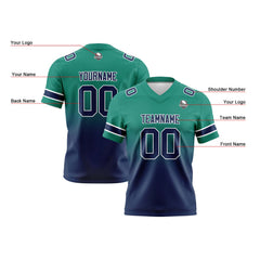 Benutzerdefinierte Grün Marineblau Gradient Fußball Trikots Personalisierter Name Nummer Logo