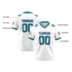 Benutzerdefinierte Weiß Aqua Fußball Trikots Personalisierter Name Nummer Logo