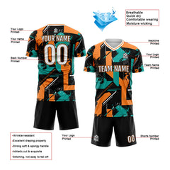 Benutzerdefinierte Aqua Orange Fußball Trikots für Männer Frauen Personalisierte Fußball Uniformen für Erwachsene und Kind