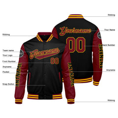 Maßgeschneiderte Crimson Schwarz Gelb Letterman Varsity Jacket Individuelle Stickerei Druck nach Ihrem Wunsch
