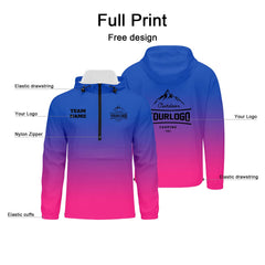 Anpassbare Blau Rosa Winddichte Softshell Kapuzenjacke - Vollverschluss, Logo- & Text-Druck