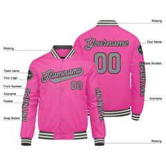 Maßgeschneiderte Rosa Letterman Varsity Jacket Individuelle Stickerei Druck nach Ihrem Wunsch