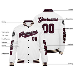 Maßgeschneiderte Braun Weiß Letterman Varsity Jacket Individuelle Stickerei Druck nach Ihrem Wunsch